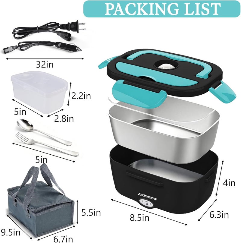 Andmenow Electric Lunch Box for Adults – 80W Heated Lunch Box with 12/24/110V,1.6L Portable Food Warmer with Stainless Steel Pot | Lonchera Electrica Portatil para Trabajo y Viaje - Image 2